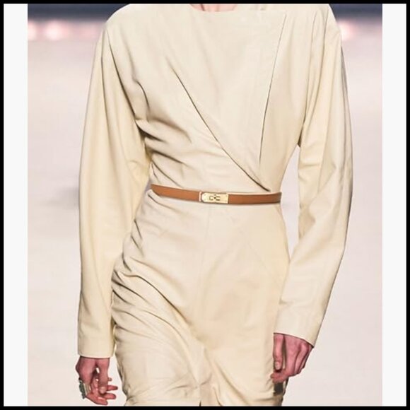 Skinny Leather Belt with Adjustable Silver Turn-Lock Buckle main image 5